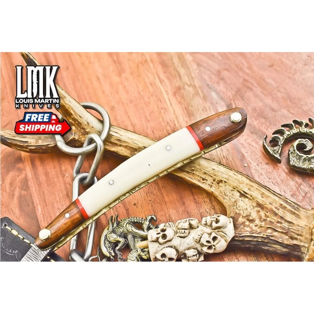 Damascus Steel Straight Razor Bone Handle - Picture 4 of 11